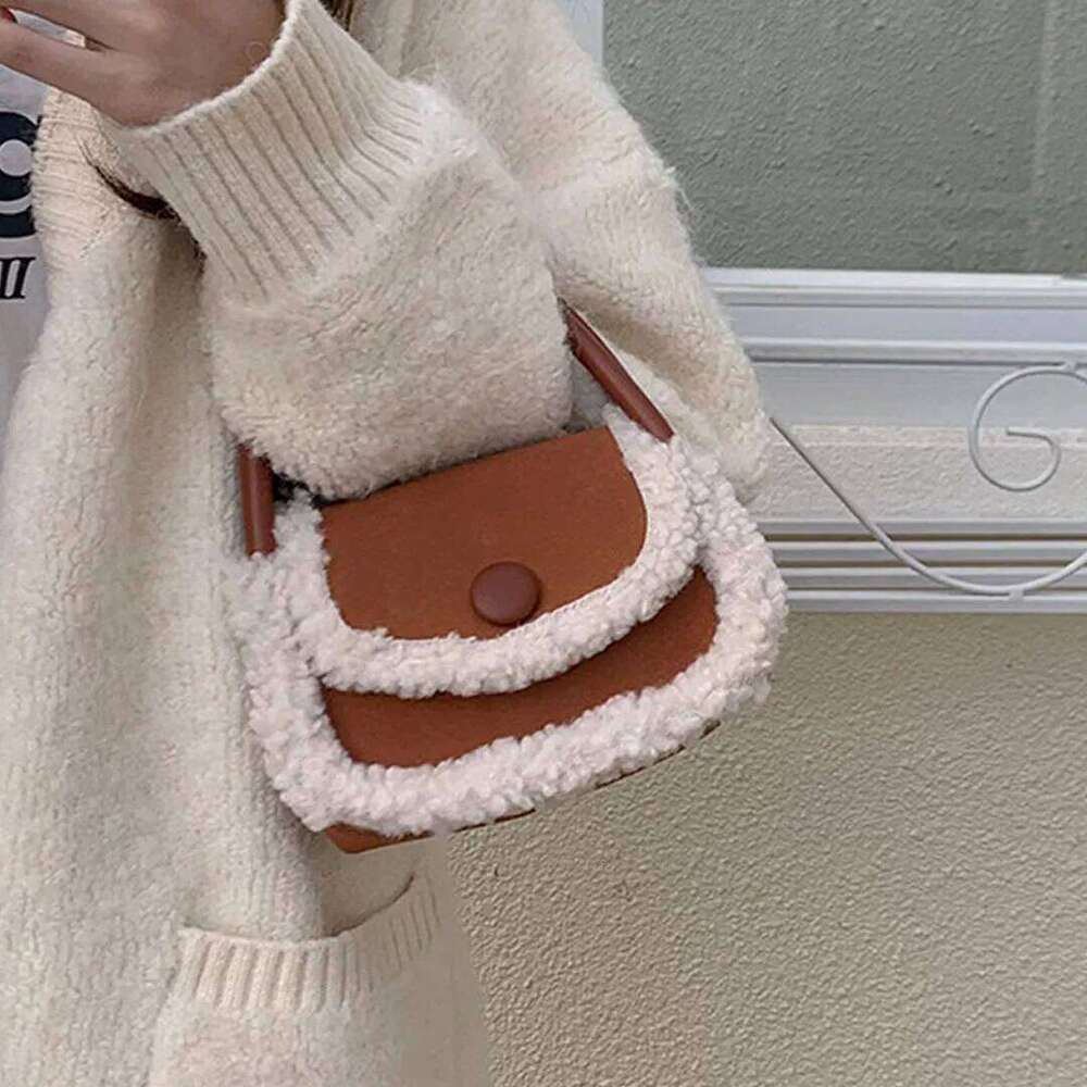 Square Women's 2025 New Autumn and Winter Faux Fur Plaid Furry Korean Style Retro Shoulder Cross-Body Small Bag XJ260129