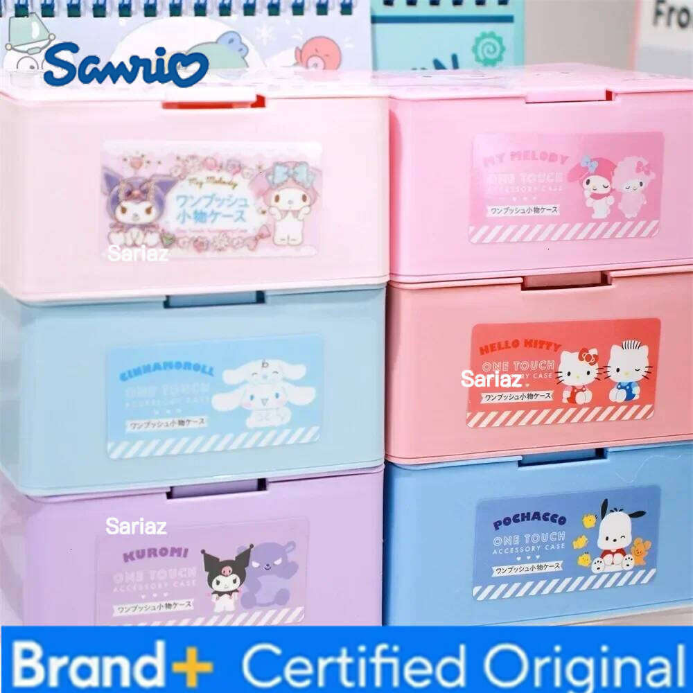 Sanrio New Kawaii My Melody Kuromi Cinnamoroll Cotton Swab Jewelry Storage Press Pop Cosmetics Sundries Organizer Box H2601291 H2601291