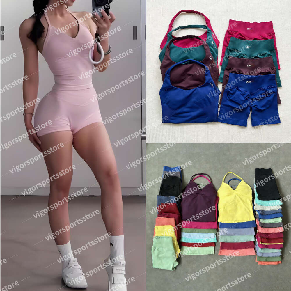 Yoga Shorts Set Women Seamless Yoga Set Fitness Clothing Scrunch Bum Gym Shorts Padded Tank Top Workout Vest Longline Outfits Sportswear Tracksuit