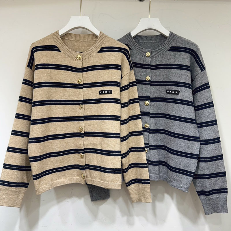 Brand Striped Knitted Cardigan Women Casual Button Up Sweater Coat Designer Contrast Color Long Sleeve Knit Jackets Sweaters