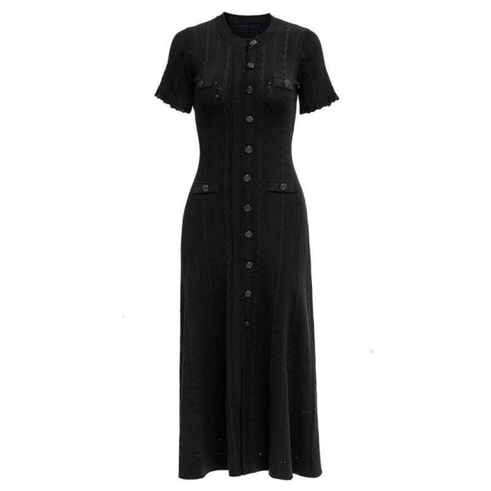Sandro Dress Frech Designer 2026 Summer Sandro Dress Cross-Border Fashion Elegant Slim French Style Dress Short Sleeve Round Neck Long Knitted Sleeve Dress E20