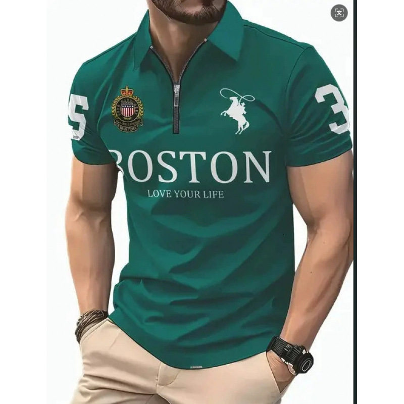 Luxury Brand Designer Clothes 2025 Hot Sale New Summer High-End Business Trendy Brand 3D Digital Print Turn-Down Collar Mens Zipper Polo Shirt