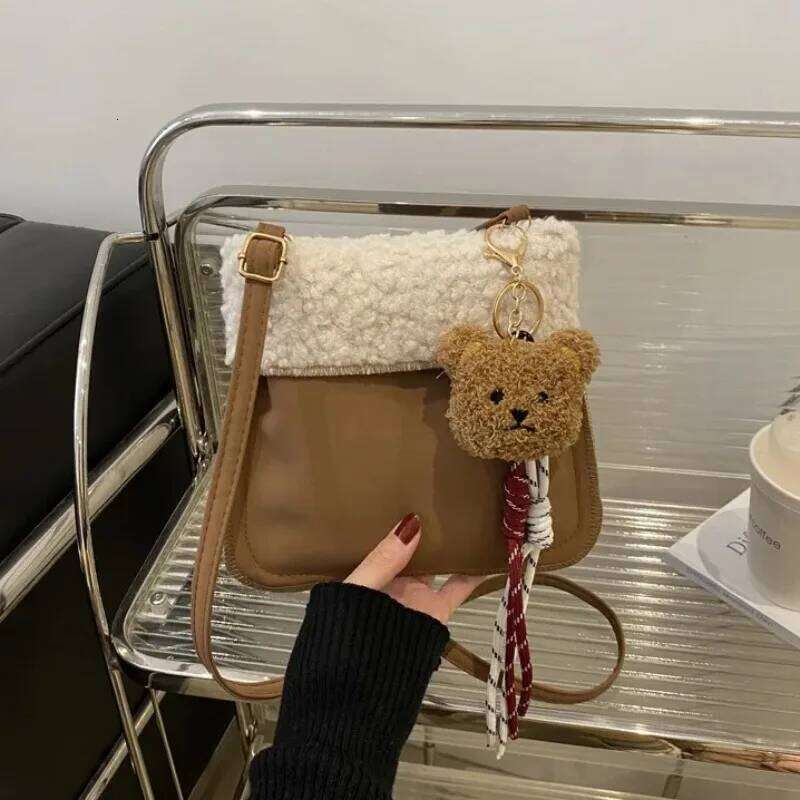 Winter Autumn Cute Bear Fluffy for Women High-end Furry Small Single Shoulder Crossbody Girls Phone Bag