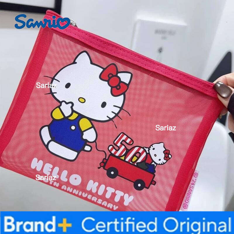 Sanrio Kawaii Charm Net Fabric Makeup Portable Cute Korean Japanese Aesthetic Hello Kitty Storage Bag Gift H26012911