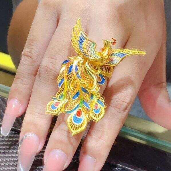 2026 New Style Dance Nine Heavens Chinese Palace Gradient Enamel Color Point Phoenix Women's Ring