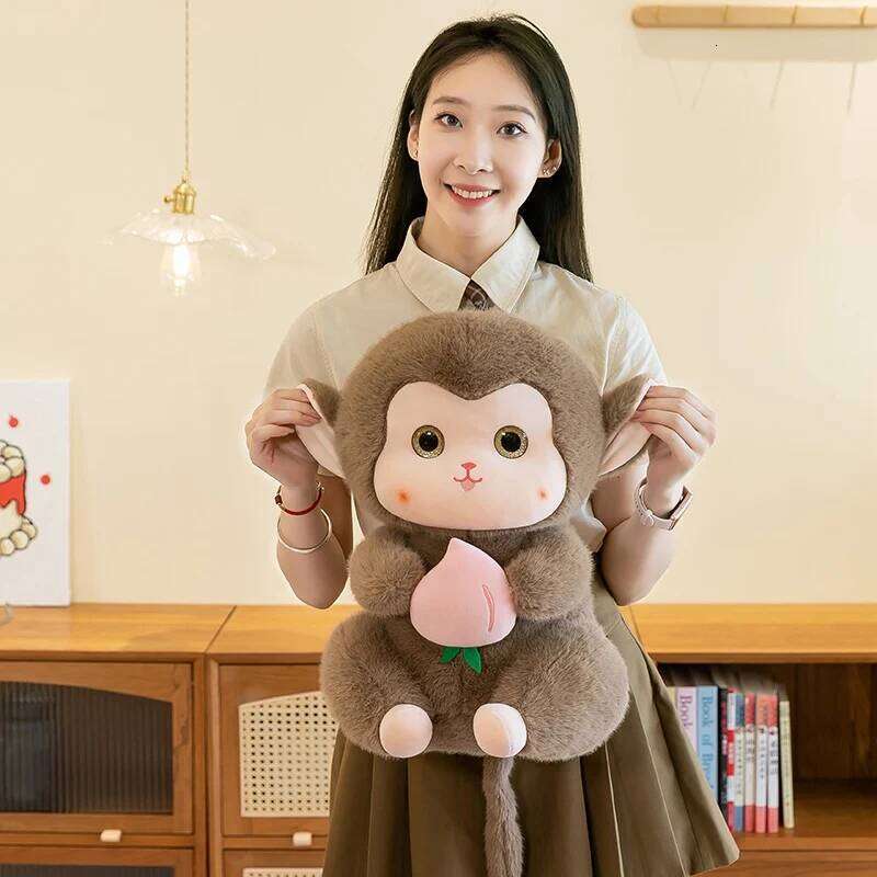 New cute little creative plush toy holding peach monkey children's doll birthday gift Y260128