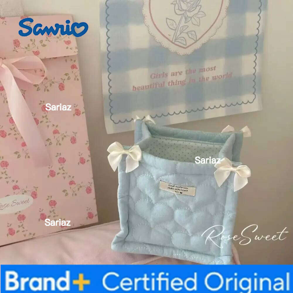 Sanrio Cute Square Storage Basket Rabbit Grid Organizer Bowknot Cotton Desktop Box H260129 H260129