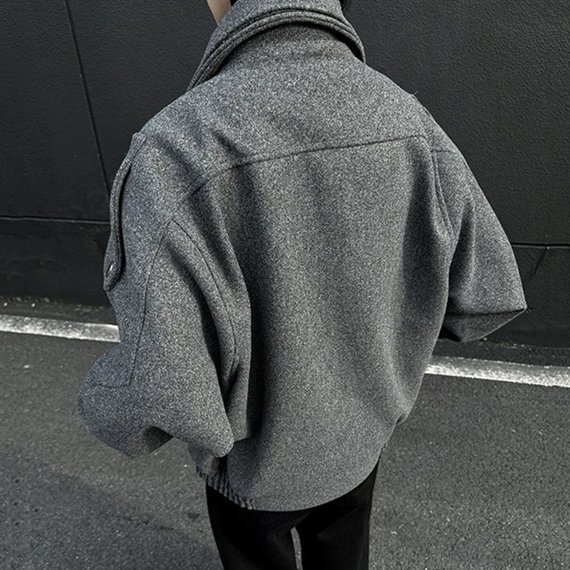 PFHQ Korean Style Male Woolen Jacket 2025 Autumn Winter Fashion n Patchwork Lapel Handsome Zipper Short Coats 21E7819 260122