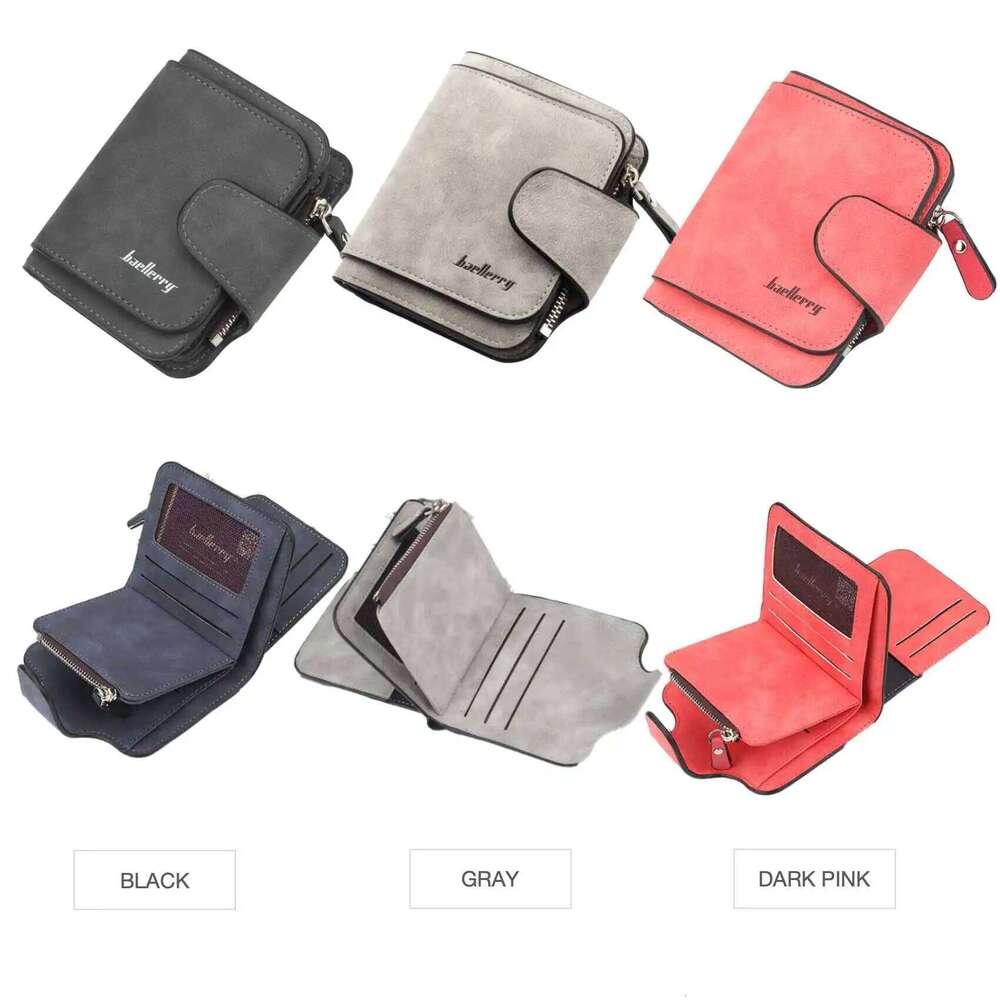 Buckle Abrasive Leather PU Women's Short Wallet Fashion Casual Trifold Multi-Card Holder Coin Purse Z260130