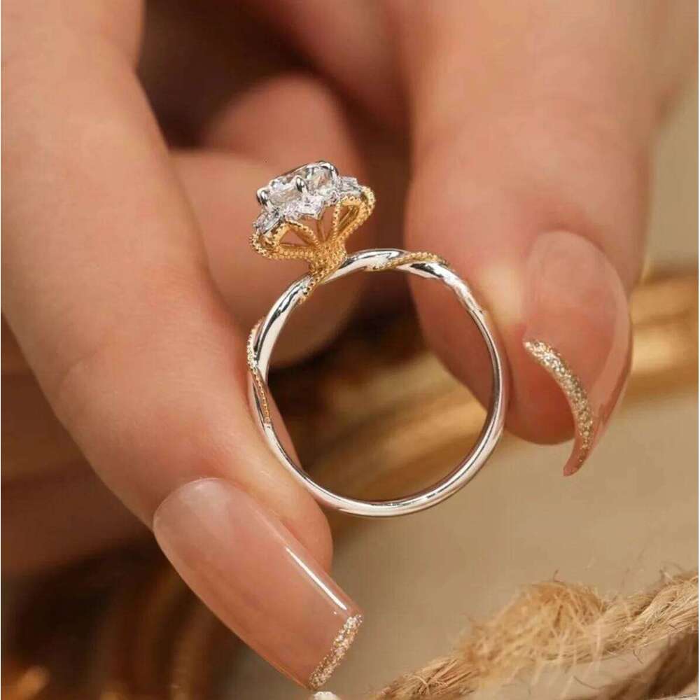 Sweetrain 1CT Certified Moissanite Engagement Ring Women Plated 18k Gold Double Color Wedding Lab Diamond Band Pure 925 Silver XJ260130