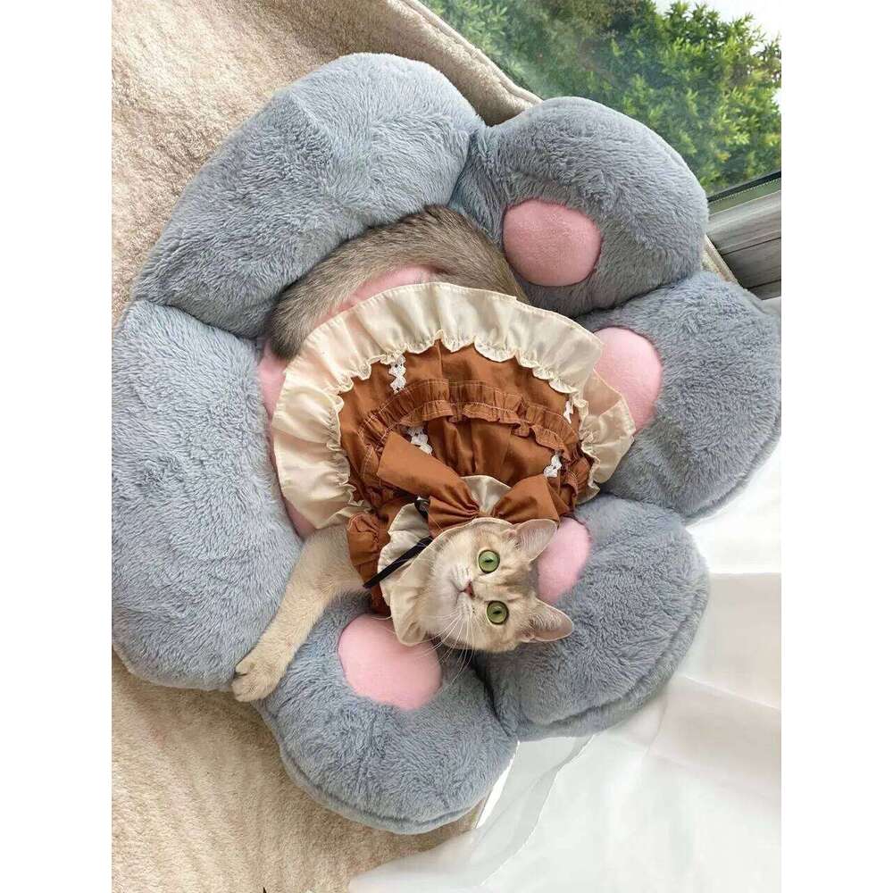 Retro Khaki Lolita Pet Clothes Autumn New Pure Cotton Handmade Simple Princess Dress For Small Medium Dog Puppy H260130