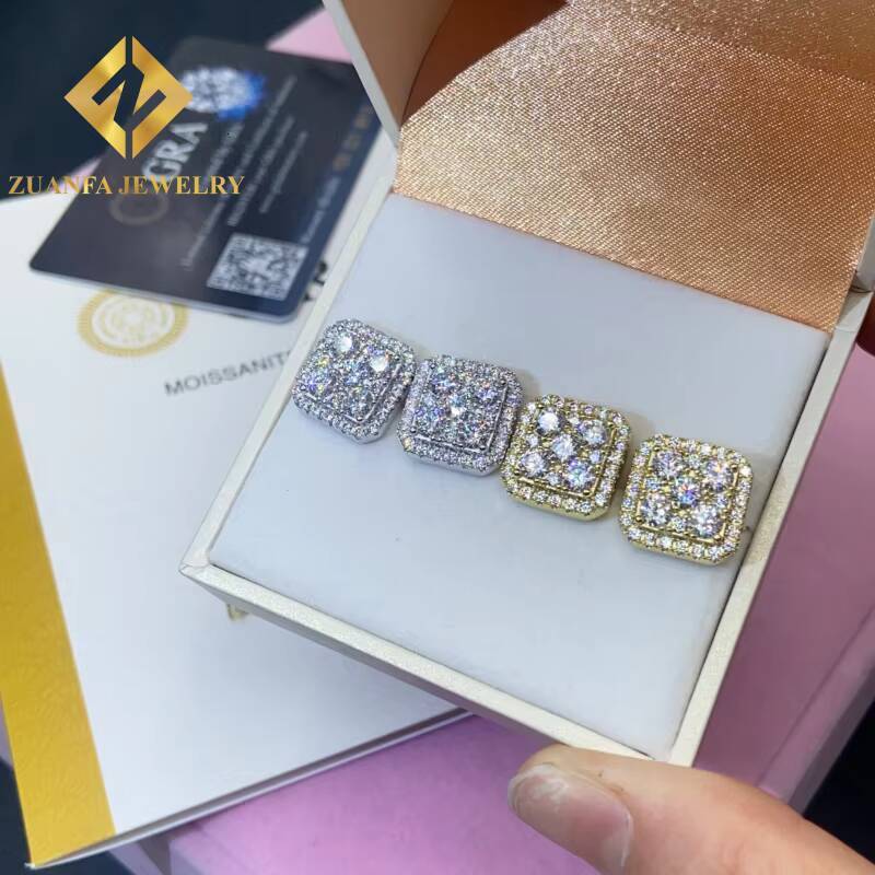 Past Diamond Test Moissanite 135mm Stud Earring Mens Women 925 Sterling Silver VVS Moissanite Iced Out Stud Earring with GRA