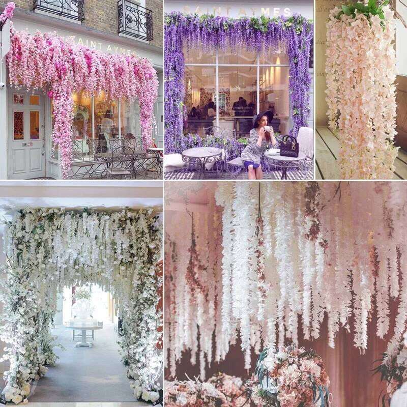 12PCS Artificial Fake Wisteria Vine Ratta Hanging Garland Silk Flowers String Home Party Wedding Decor W260130