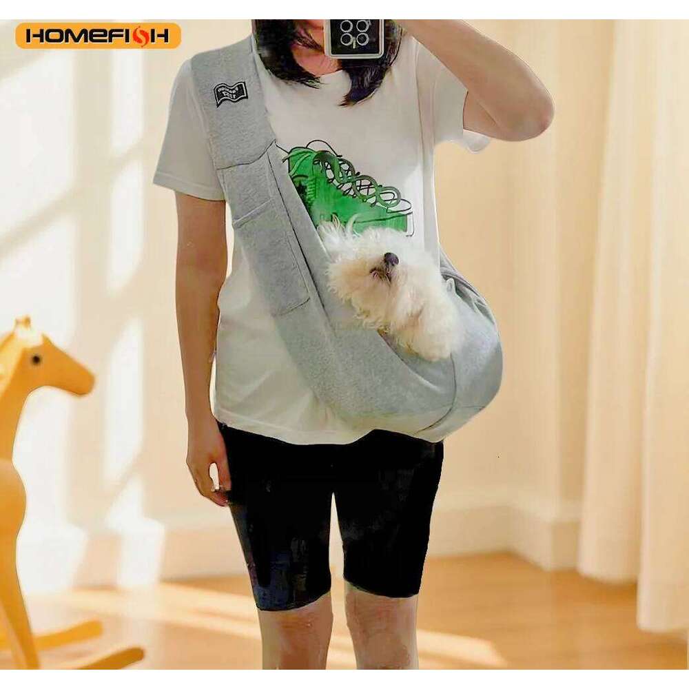 Adjustable Dog Sling with Pocket Breathable Small Animals Carrier Crossbody Shoulder Pet Outdoor Travel Portable Bag 26H0130