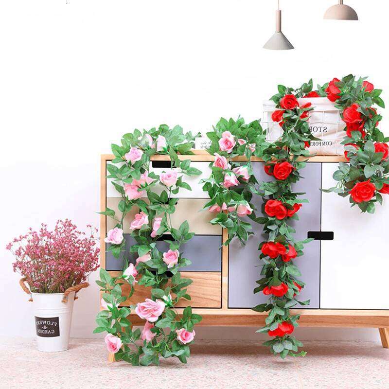 2.4m Rose Artificial Flower Vine For White Pink Home Room Artificials Garland Flowers Wedding Party Decoration Y260130