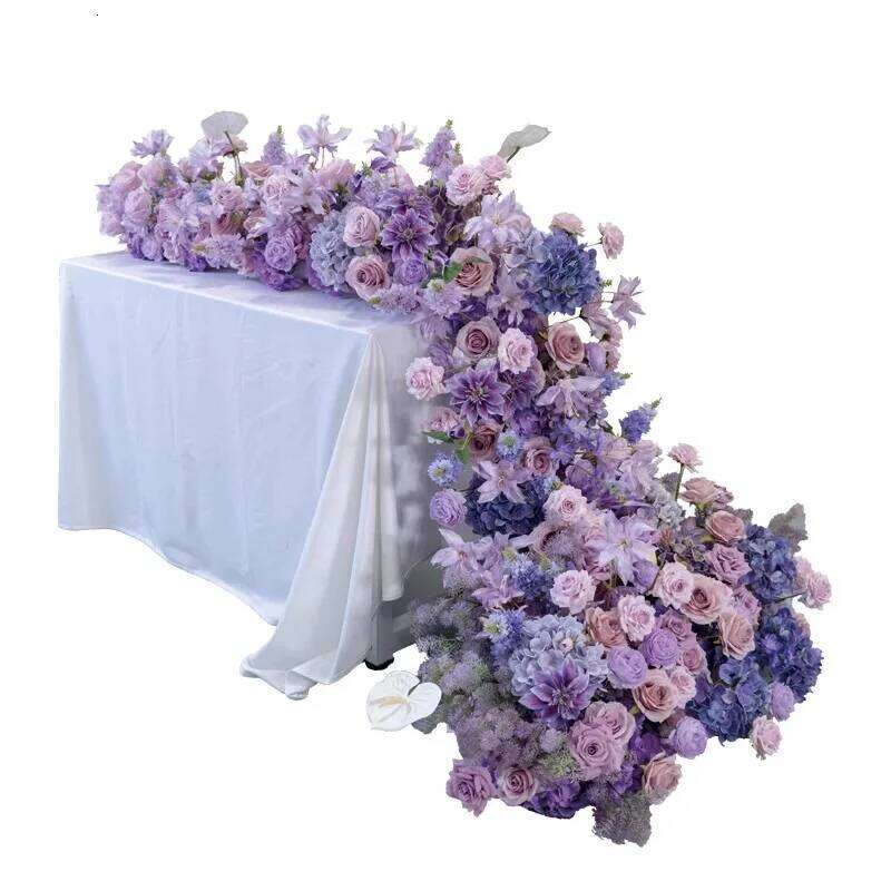 Purple Rose Delphinium Artificial Silk 5D Row Table Flower Runner Ornament Wedding Backdrop Arrangements Event Party Deco Y260130