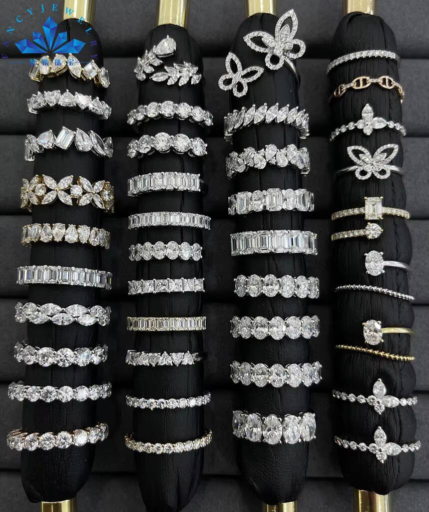 Emrald Cut Moissanite Eternity Band Ring 18K White Gold Plated Brilliant Wedding Jewelry with GRA DEF Unique Selling Points