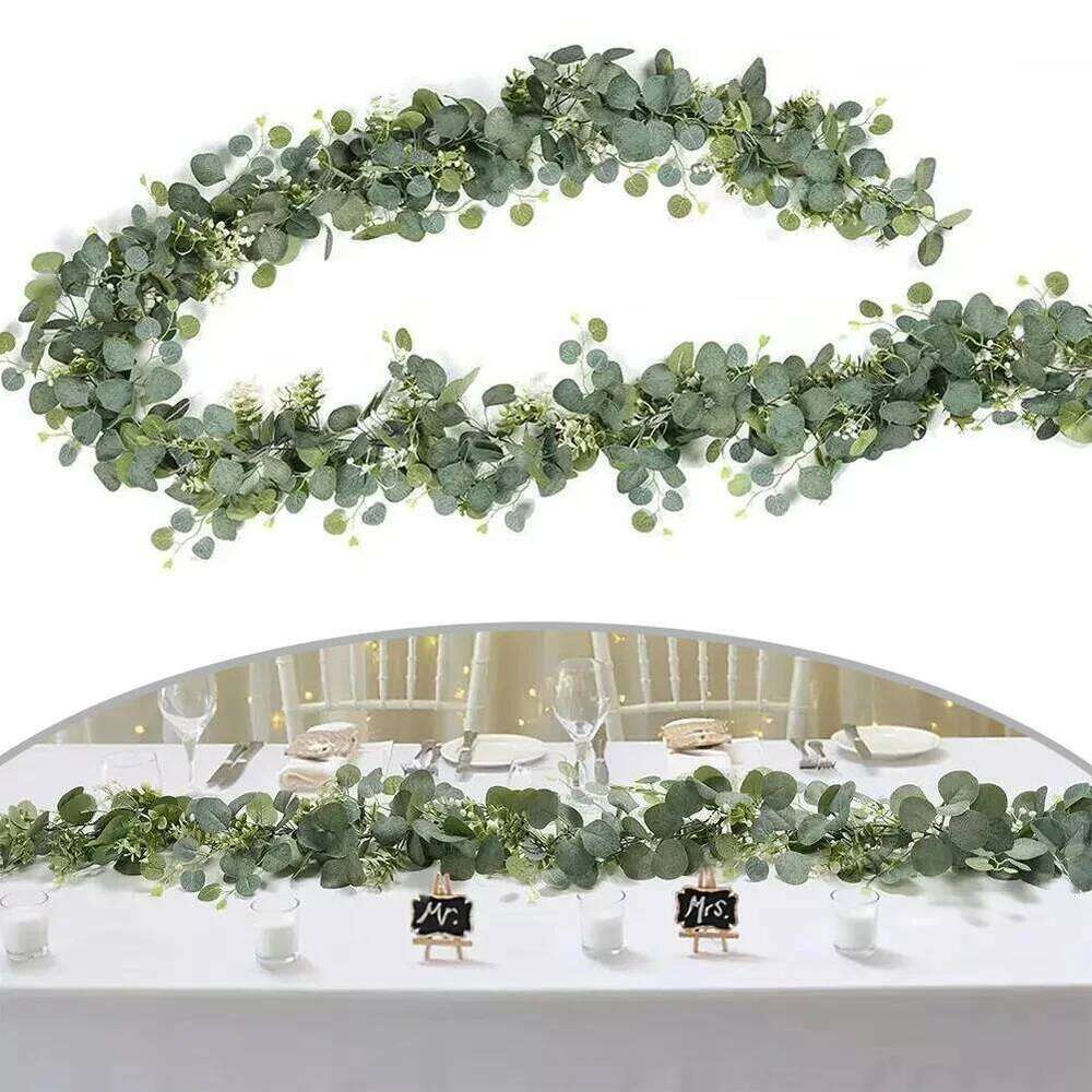1pc Fake Artificial Eucalyptus Garland Wreath Greenery-Leaf Vine Plant Home Wedding Festival Decoration Accessories W260130