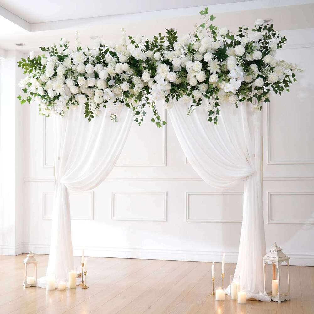 HMEOT H9050 Wedding Hanging Decor White Rose Babysbreath Green Plant Ivy Flower Row Ceremony Floral Centerpiece Balls for Table W260130