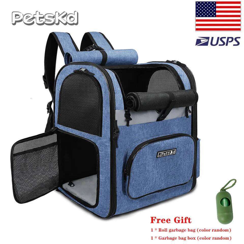 Carrier Pet Shoulder Backpack Sturdy Frame Breathable Foldable Dog Double Doors Bag Fits 20 lbs Pets Travel Set 26H0130