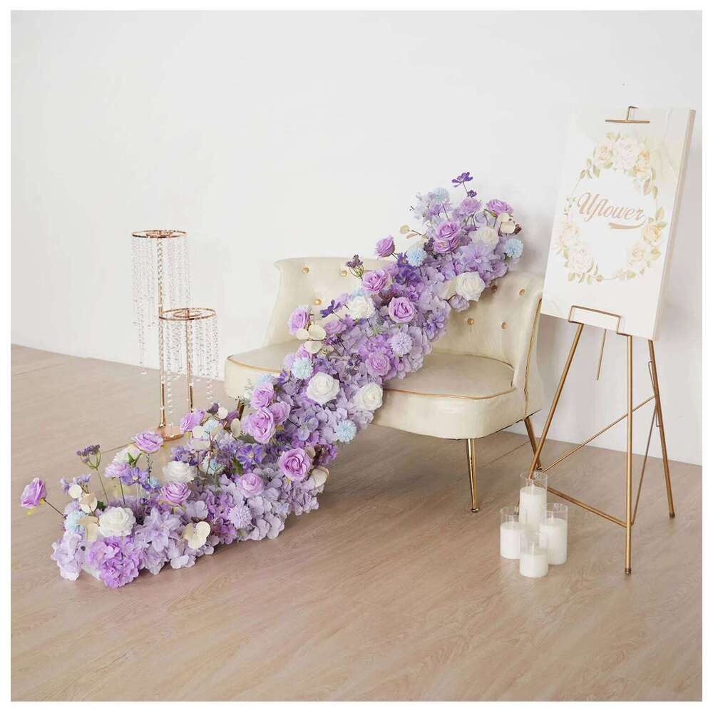 Uflower 100cm Purple Wedding Arch Hydrangea Floral Arrangement Table Centerpiece for Flower Ball Party Decoration Y260130