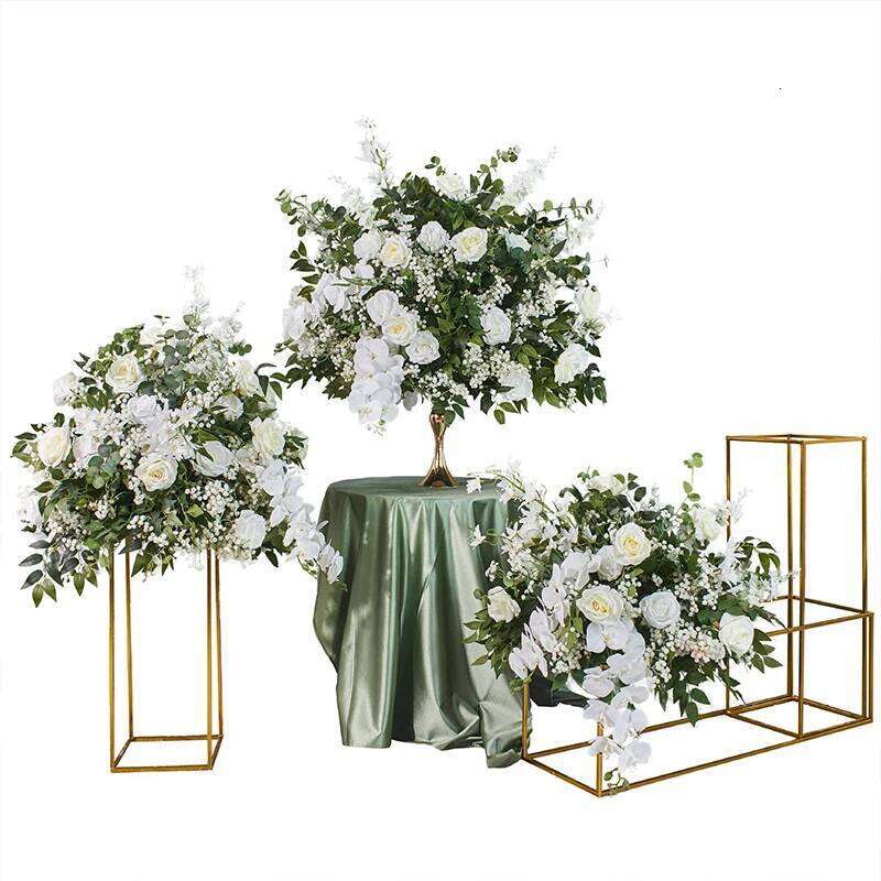 White Rose Greenery Artificial Flower Green Plant Leaf Arrangement Wedding Table Centerpiece Floral Ball Banquet Party Prop Y260130