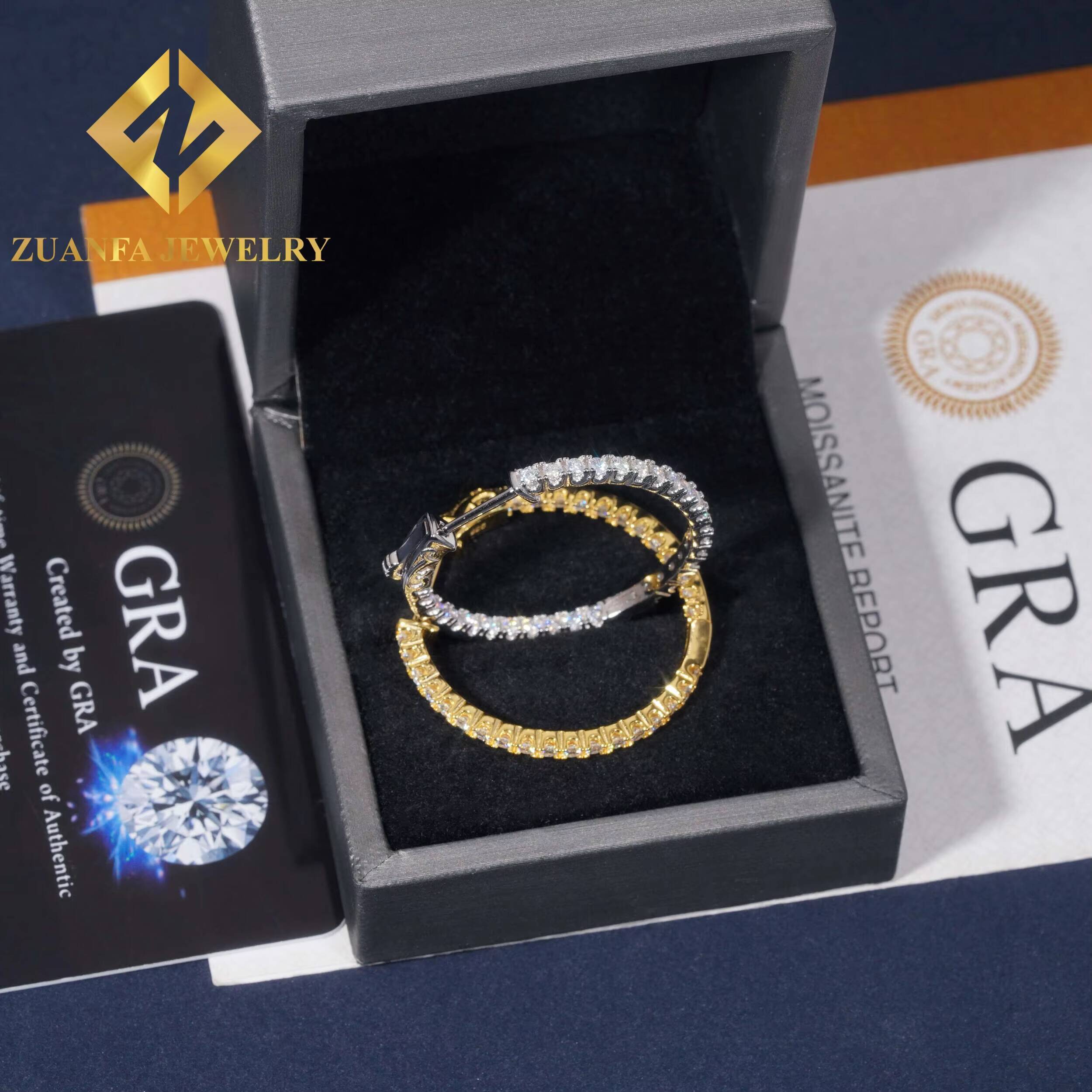 925 Silver Rhodium Plating Big Hoops VVS Moissanite Gold Hoops Hip Hop Earring Jewelry Wholesale China