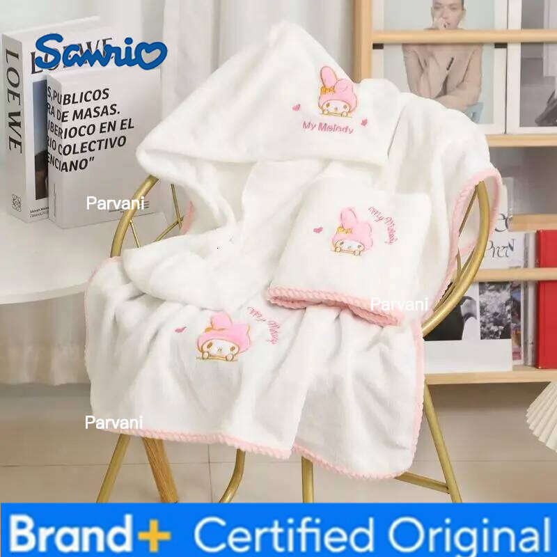Sanrio Cute Kawai My melody towel set bath swimming home quick drying wrap embroidery pattern absorbent dry hair hat H260130111