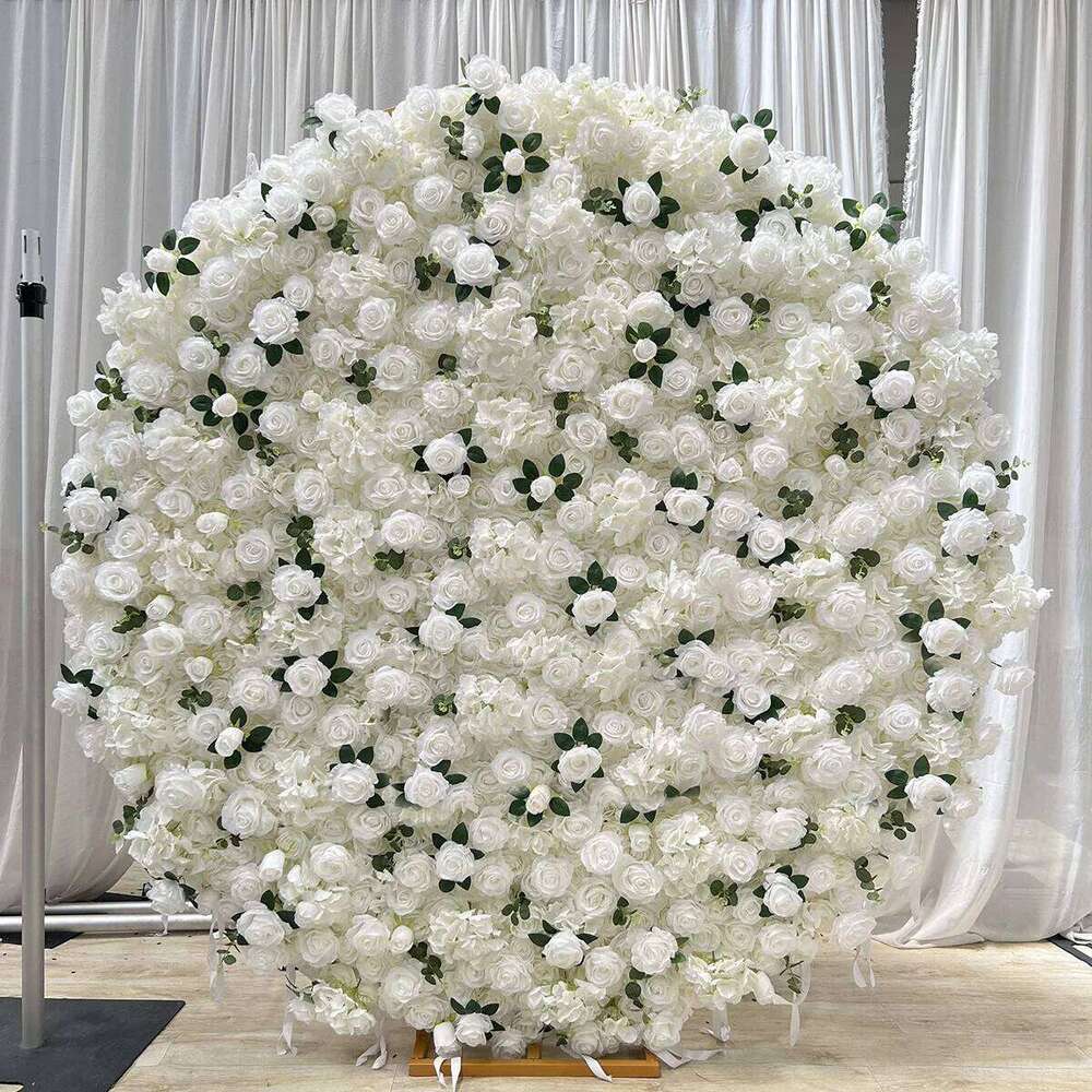 Luxury Red Rose Green Leaf Floral Arrangement With Cloth Base Decor Wedding Backdrop Heart-Shaped Arch Frame Stage Flower Stand W260130