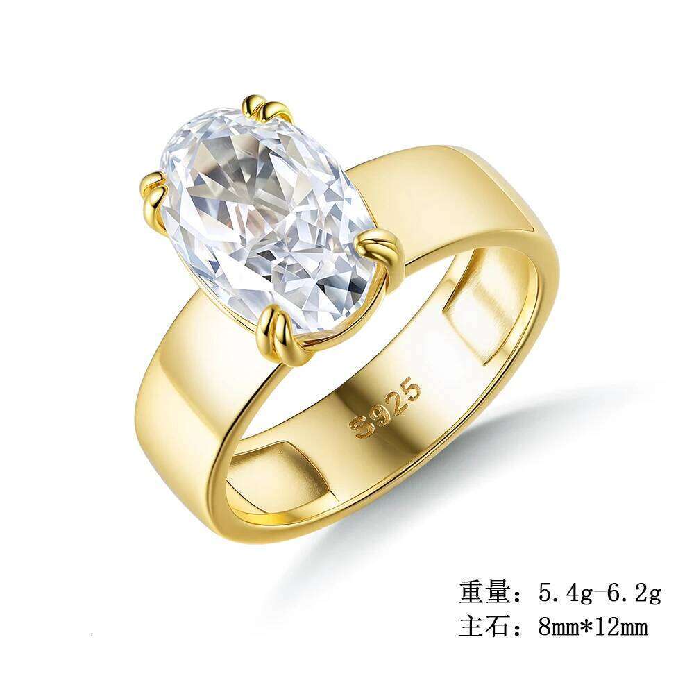 Thick Band 925 Sterling Silver 14k gold plated Oval Solitaire Zirconia Engagement Ring for women jewelry XJ260130