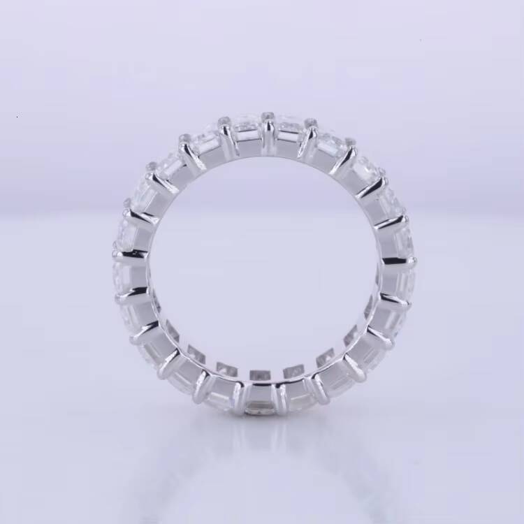 Moissanite 3x5 MM 4x6MM DEF VVS Emerald EX Cut S925 Jewelry Starsgem Wedding Band White Gold Plated Sterling Silver Ring