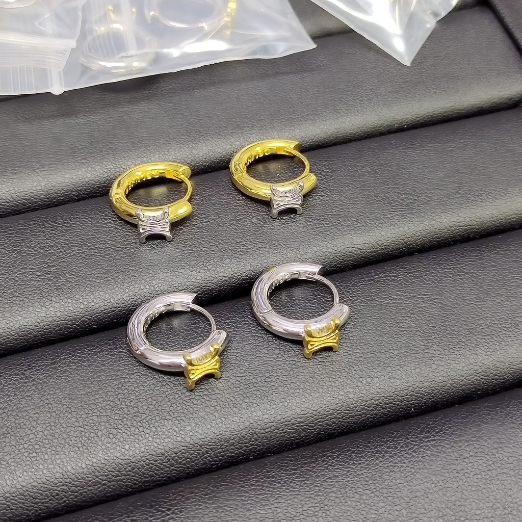 hot sell High end vintage French style Arc de Triomphe plated with gold and silver contrasting earrings with circular ear loops and buckles ddmySat