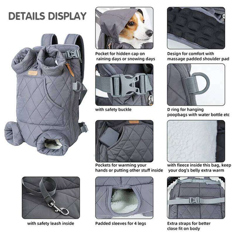 Winter Thicken Warm Cat Backpack Hands Free Portable Travel Dog Carrier for Small Dogs Windproof Safety Pet Bag 26H0130