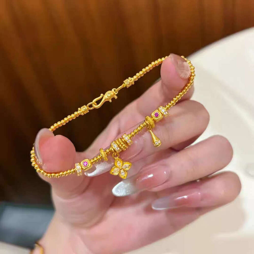 Filled Jewelry Four-Leaf Clover Water Drop Bead Bracelet for Women Imitation Gold Long-Lasting High-End Feel Wholesale