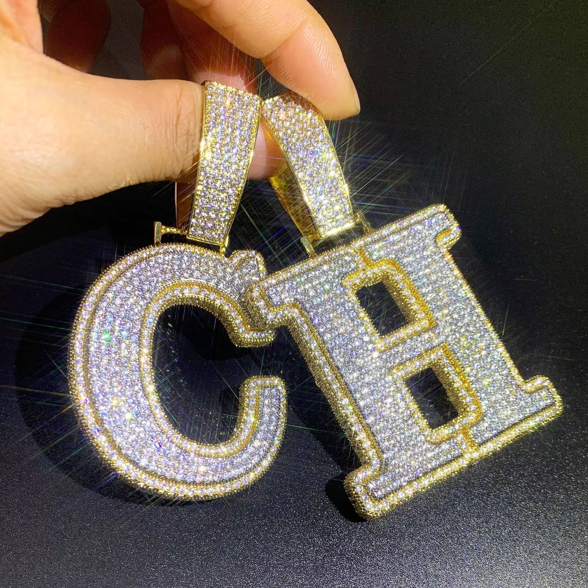 Gold S925 Sterling Silver VVS Moissanite Diamond Initial Letter Pendant Custom Iced Out Hip Hop Jewelry Trendy Style