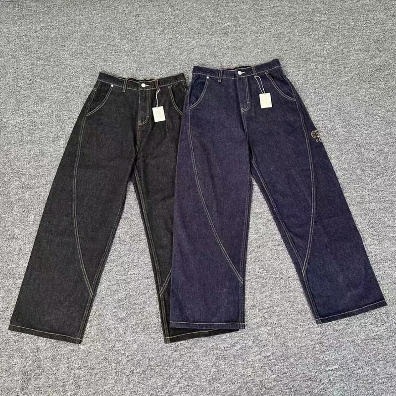 Men's Hoodies High Street Retro Jeans Classic Embroidered Patchwork Straight-leg Trousers Men Women Casual All-match Denim Pants