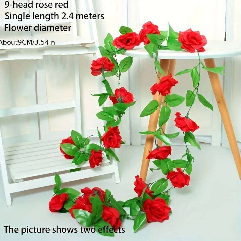 7.87 foot artificial rose vine with 9 lush flowers multi colored hanging ivy garlands, suitable for outdoor gardens and home W260130