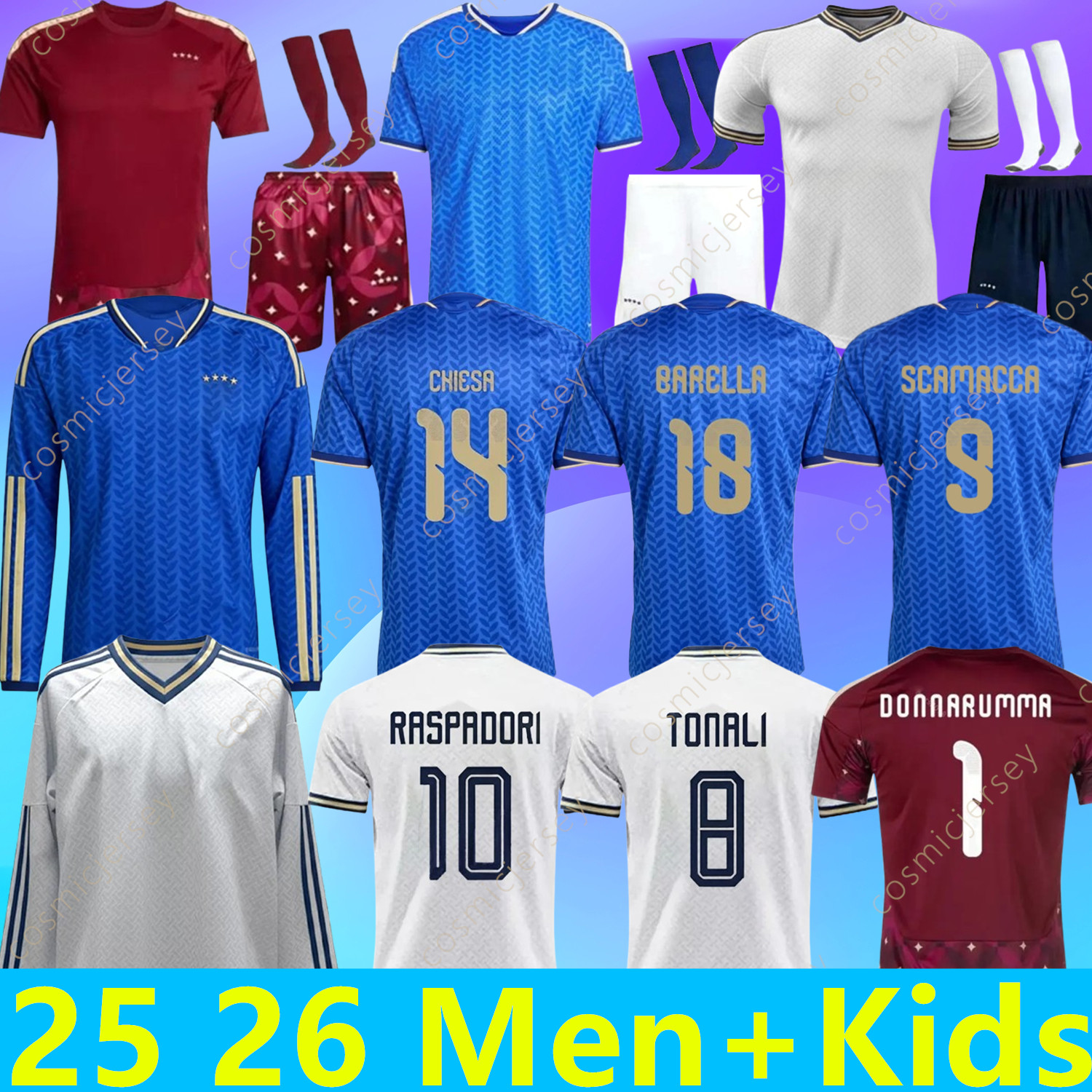 2025 2026 Italy world cup 2026 Jersey Tonali Frattesi DIMARCO Retegui italia Soccer Jerseys Barella Dimarco Bastoni RASPADORI BARELLA Football Shirt Men Kids Kit