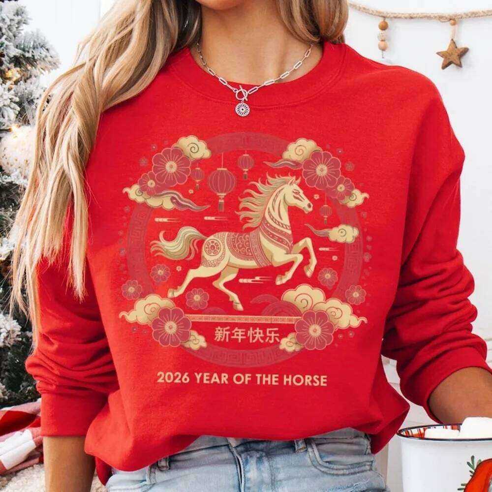 Chinese 2026 Sweatshirt Lunar New Hoodie Year of The Horse Clothes Lantern Festival Gift Pullover C260130