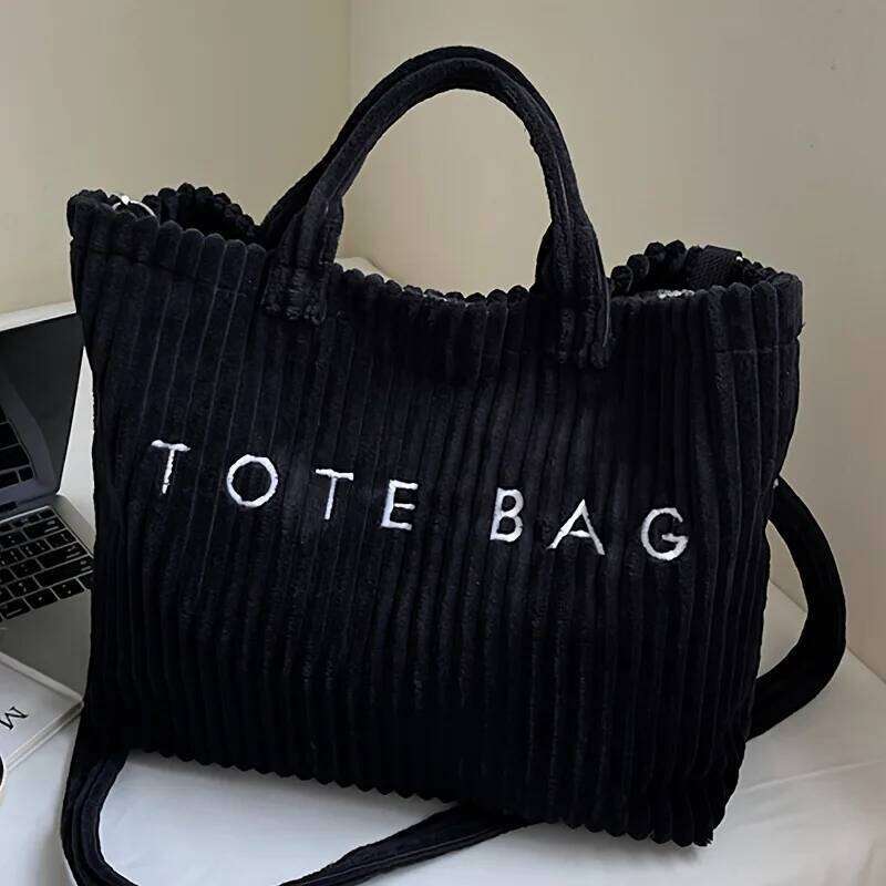 New Style Striped Velvet Handbag Women Shoulder Bag, Large Capacity Crossbody Bags, Versatile Letter Corduroy Women's Tote Bag Z260130