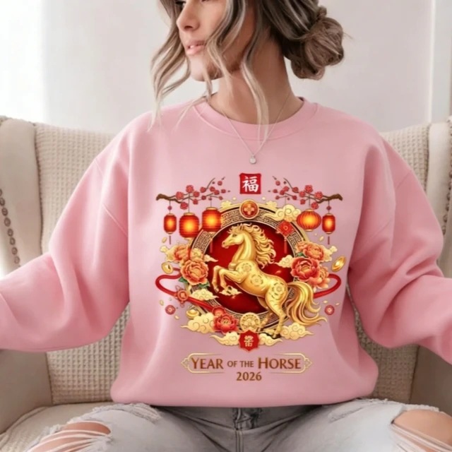 Printed Causal Hoodies Chinese New Year Horse Print Unisex Sweatshirt 2026 Lunar Year Warm Casual Pullover