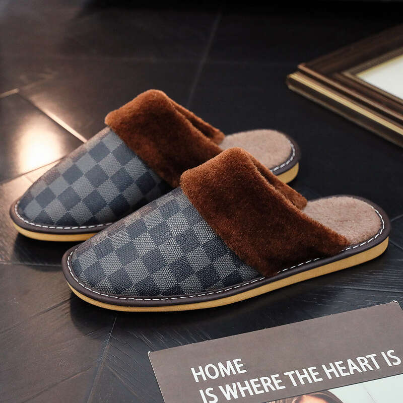 Fleece Winter Warm Couple Indoor Home Plush Non-Slip Waterproof Men Women Floor Cotton Slippers