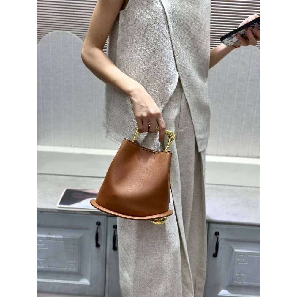 Stylish Irregular Bucket Tote Bag For Women High-End Metal Handle PU Leather Shoulder Crossbody Bags Female Wedding Purse Clutch