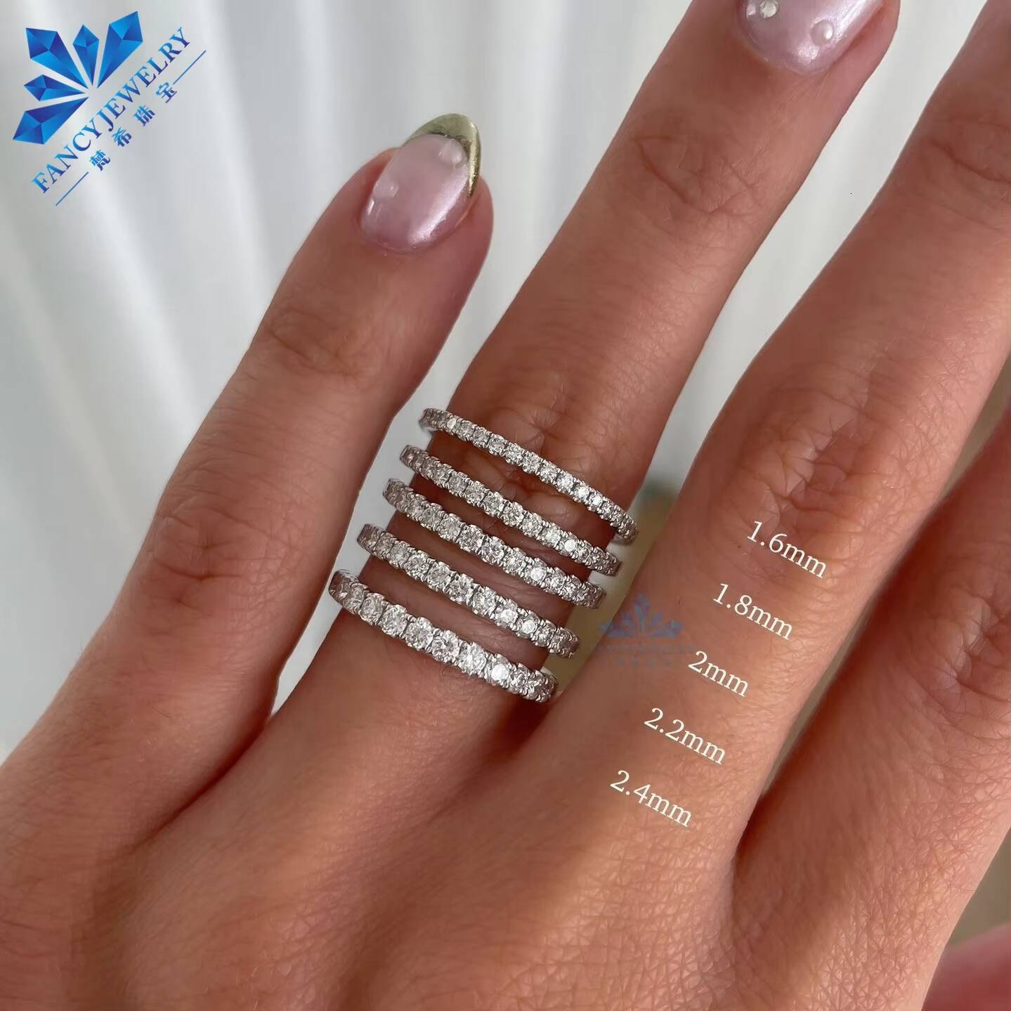 14k Gold Real Moissanite Full Eternity Wedding Ring Round Cut VVS1 D Color 16mm-35mm Band for Women