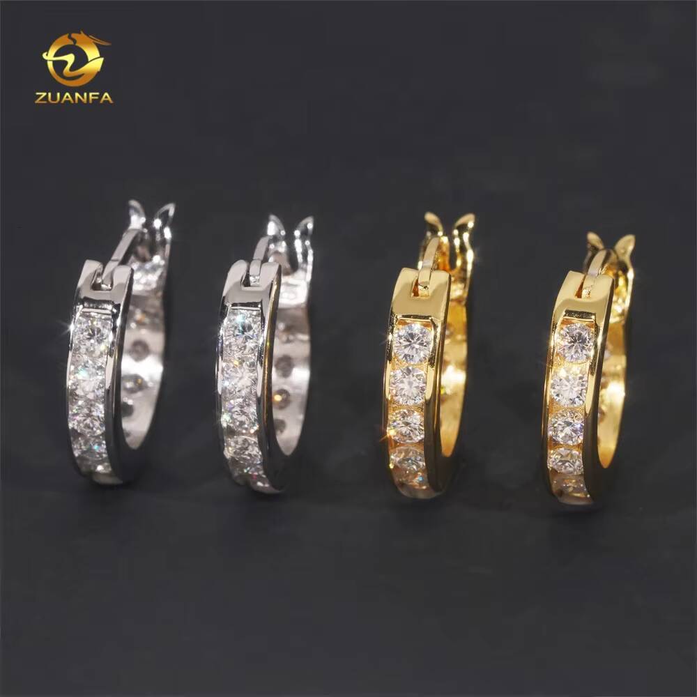 High Quality Low Price 925 Sterling Silver Hip Hop 18k Gold Plated 2mm Moissanite Diamond Hoop Earrings