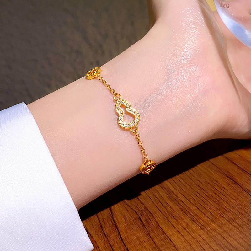 Real Gold Plated Zircon Gourd Copper Coin New Chinese Style National Temperament High-end Sense Bracelet Light Luxury Niche Hand Jewelry