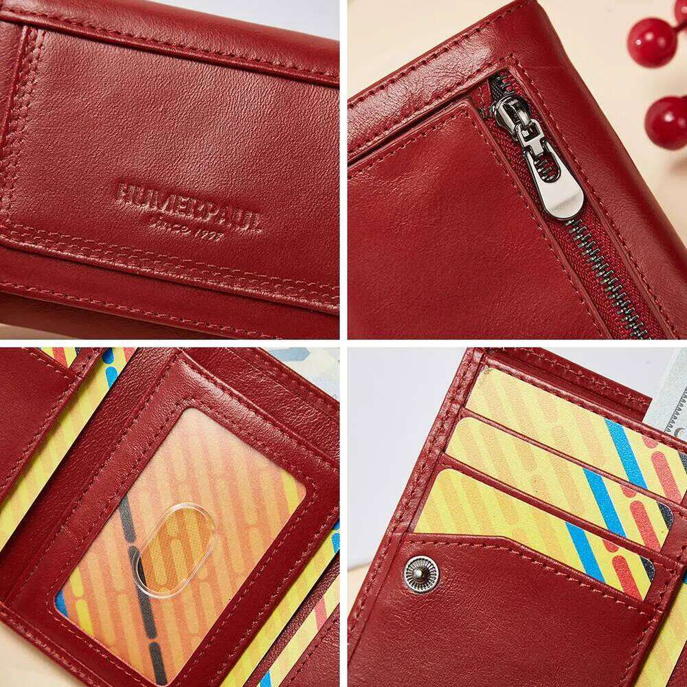 HUMERPAUL Genuine Leather Women's Wallet RFID Trifold Holder Minimalist Slim Clutch Zipper Coin Pocket Carteira Z260130