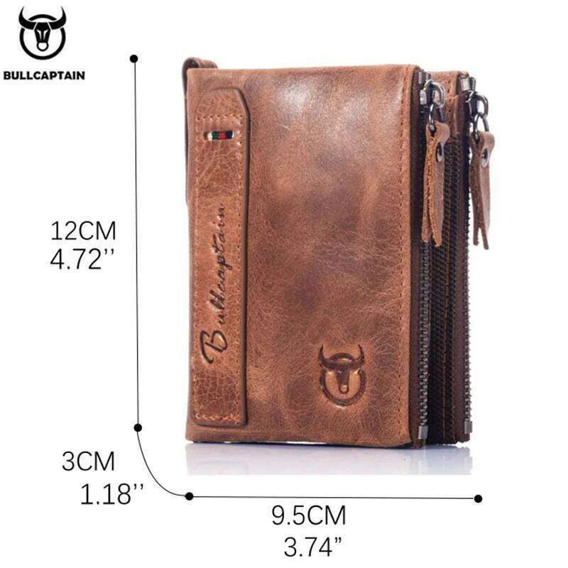 BULLCAPTAIN retro men's leather zipper buckle short money card holder coin purse RFID wallet QB06 Z260130