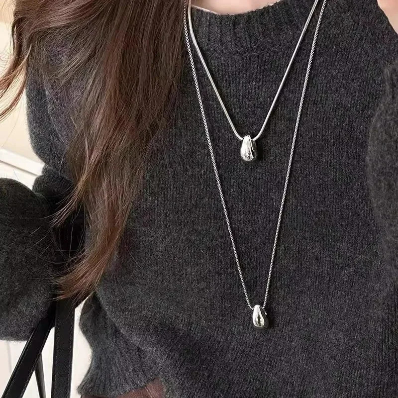 Trendy Minimalist Long Teardrop Charm Pendant Necklace for Women Autumn Winter Sweater Chain Fashion Y2K Accessory Jewelry Gift 260120