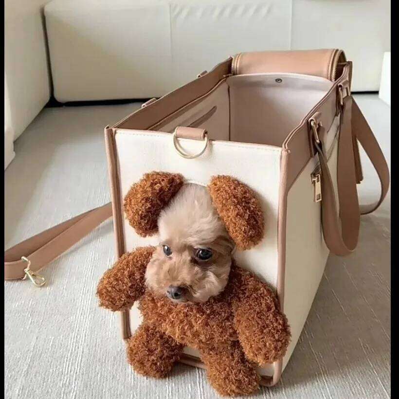 Creative Pet Carry Large Capacity Outdoor One-Shoulder Tilt Straddle Tote Cat Small Dog Brown Bear Bag 26H0130